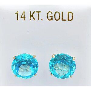 Genuine 10.20 Cts Blue Topaz Stud Earrings 14k Gold